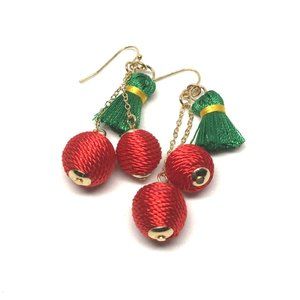 Cute Red Green Tassel ball Earrings